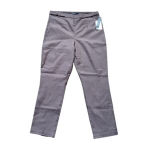 NWT Violets & Roses Pull‑On Comfort Waist Slim Straight Pants 14/32 Taupe